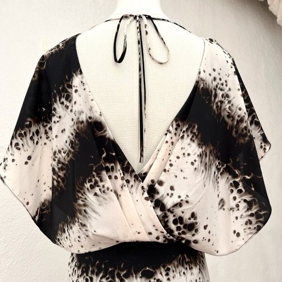 Jessica Simpson Christina Print Black White Watercolor Plunging Back Tunic Dress - Picture 7 of 15